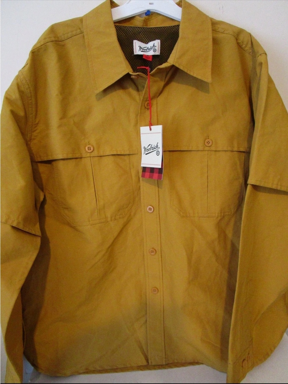 Men’s Woolrich Lined Long Sleeve Collared Button-Down Fishing Shirt-Gold